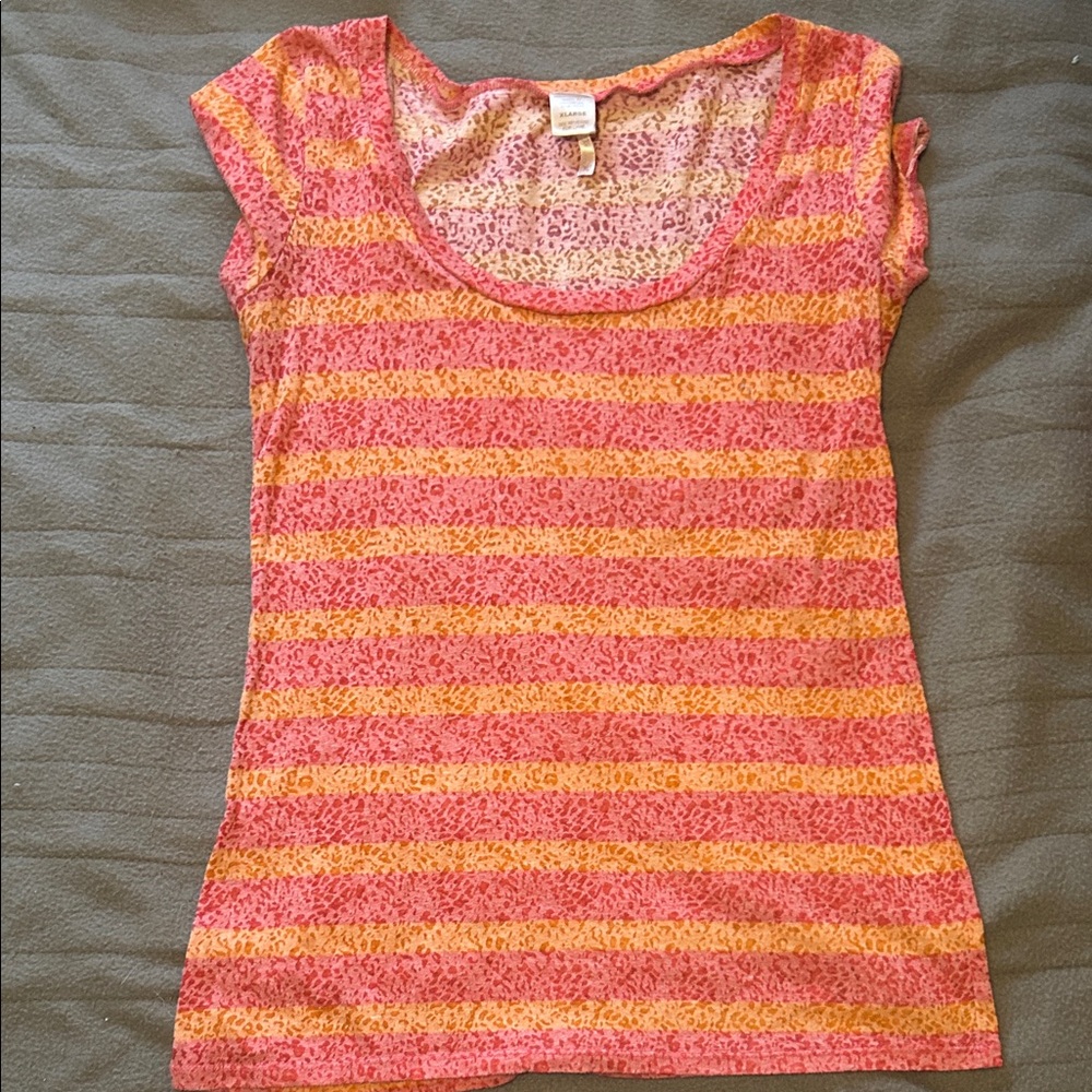 Rue21 Pink and Yellow Striped Blouse